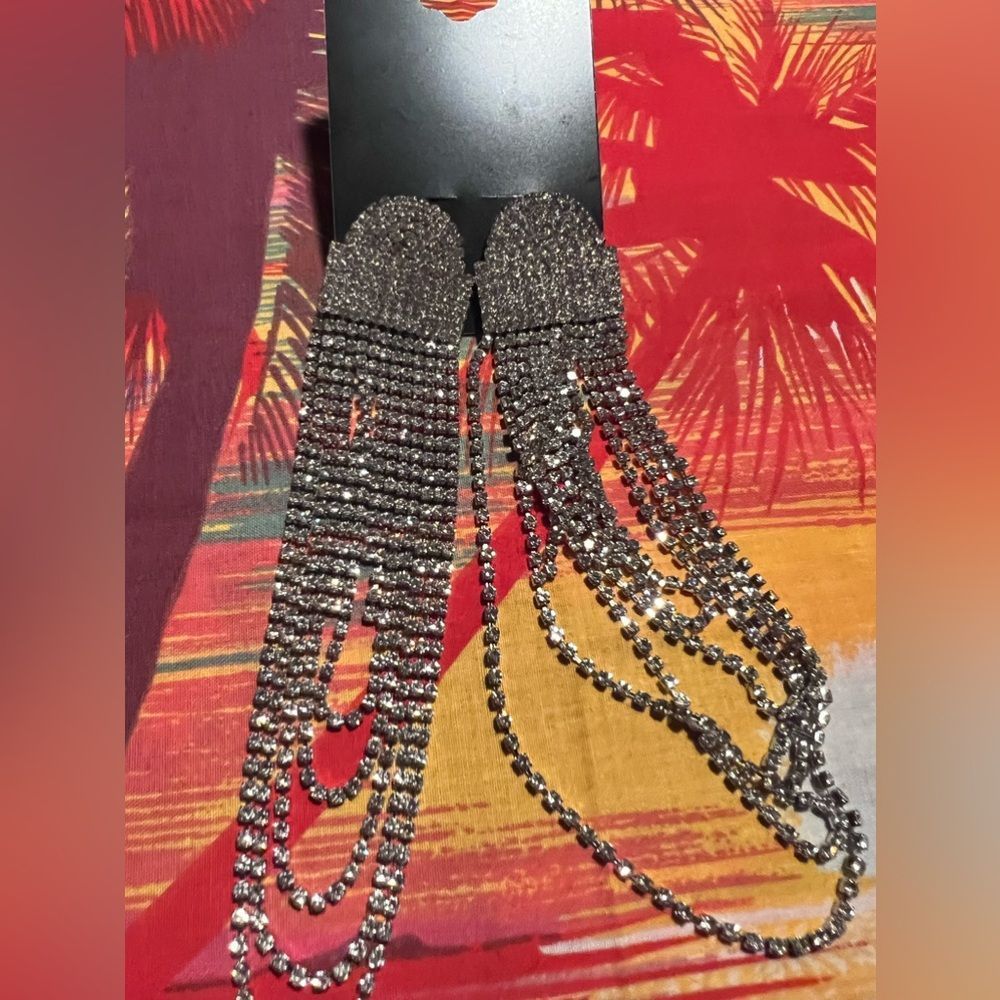 Multi Strand Rhinestone Earrings - image 1